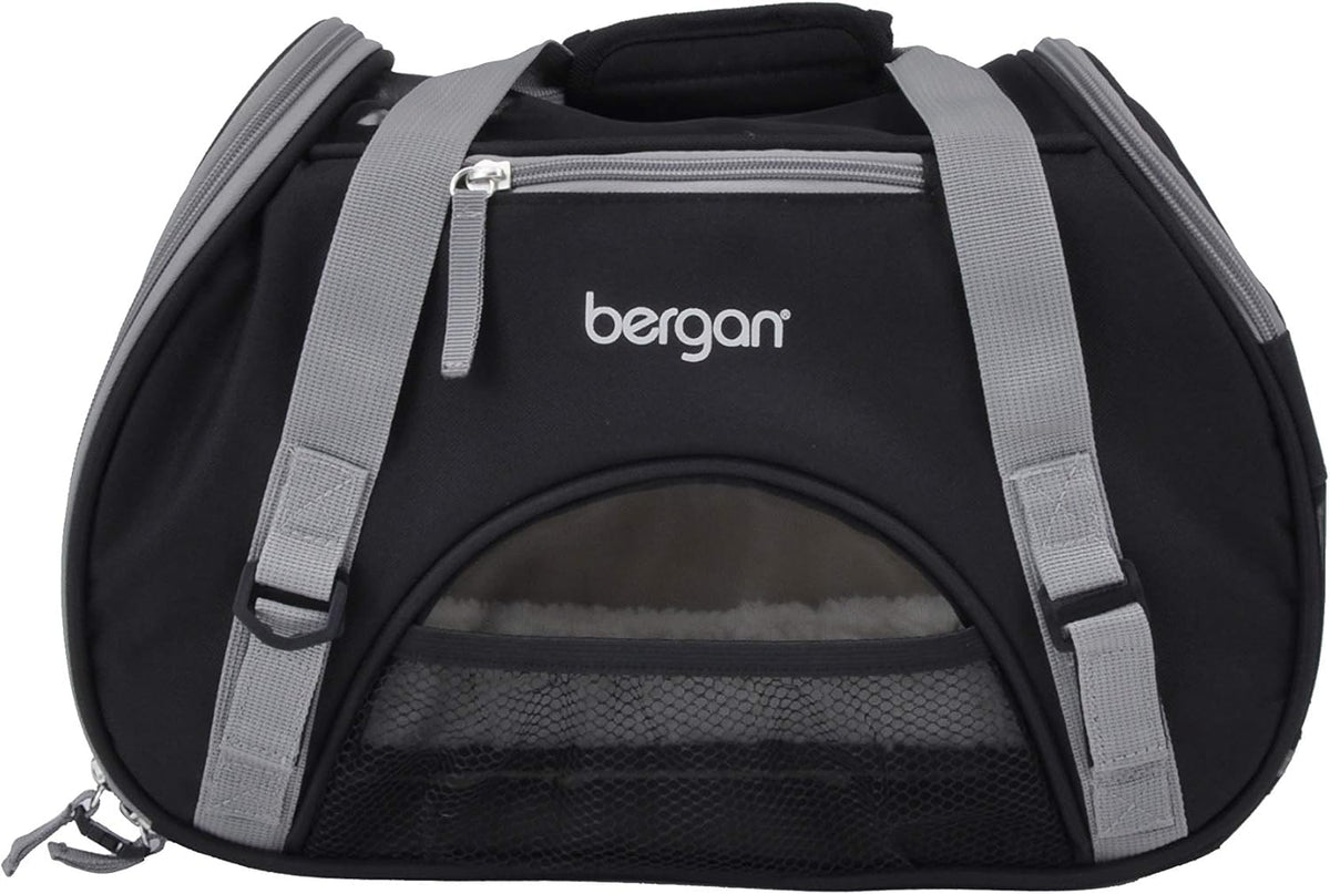Coastal Pet Bergan Comfort Carrier - Breathable Travel Carrier for Dogs & Cats - Black & Grey, 16" x 8" x 11"