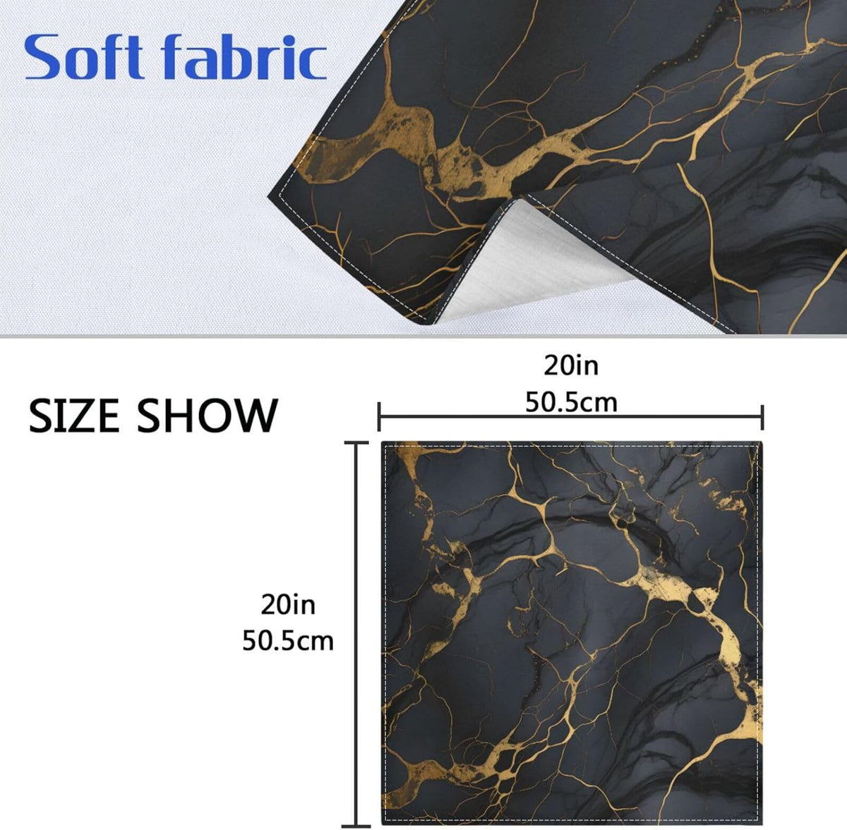 ALAZA Black & Gold Marble Cloth Napkins Set of 6, 20x20 Inch Washable and Reusable Napkin for Decoupage Dinner Party Everyday Use