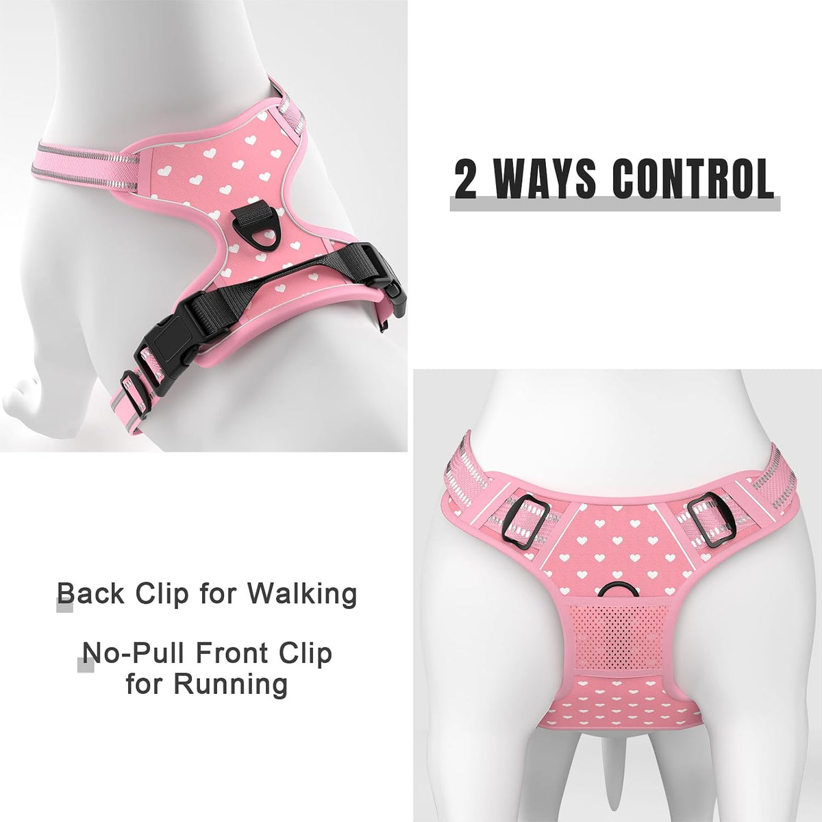 No Pull Dog Harness, Cute Reflective Small Sized Puppy Kitten Harness, Adjustable Soft Padded Vest for Small Dogs, Cats, Heavy Duty Pet Vest with Easy Control Handle for Walking, Pink Hearts