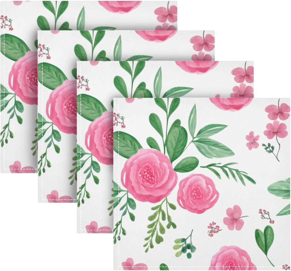 YETTASBIN Pink Flowers Cloth Napkins Set of 1, Reusable Washable Oversized Table Napkins for Family Wedding Dinner Party Home Decor, 20 Inch