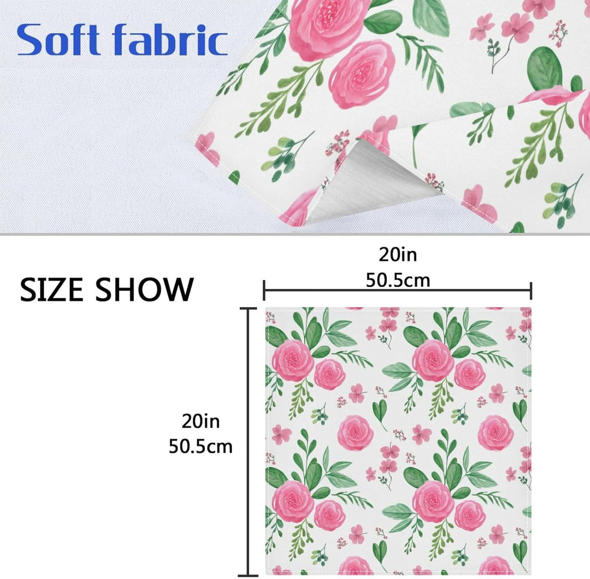 YETTASBIN Pink Flowers Cloth Napkins Set of 1, Reusable Washable Oversized Table Napkins for Family Wedding Dinner Party Home Decor, 20 Inch