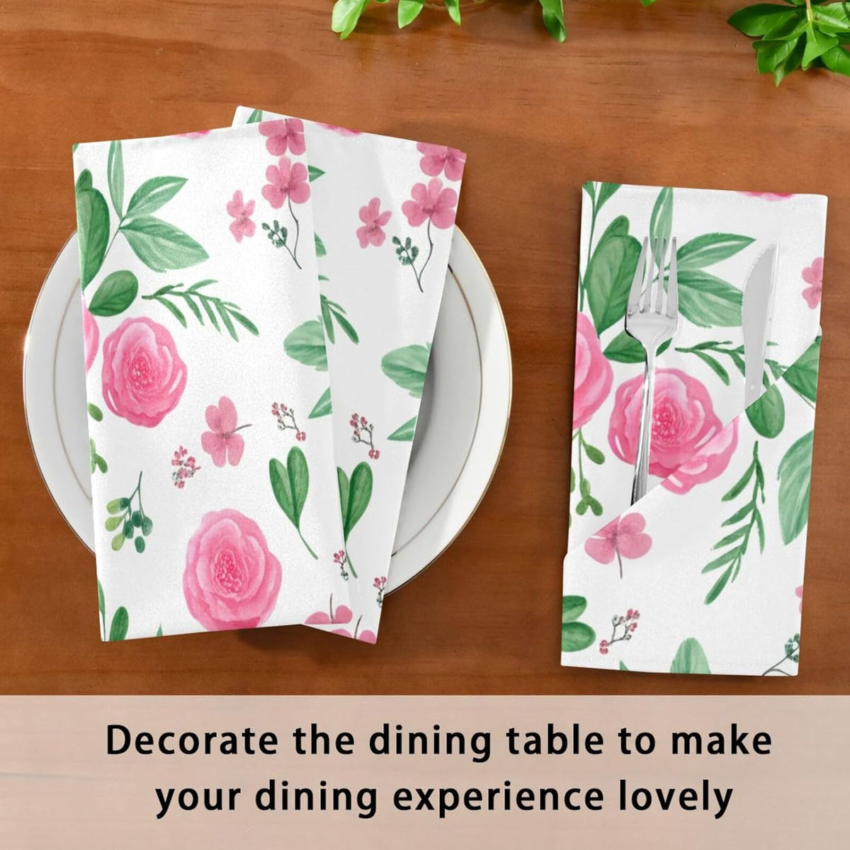 YETTASBIN Pink Flowers Cloth Napkins Set of 1, Reusable Washable Oversized Table Napkins for Family Wedding Dinner Party Home Decor, 20 Inch