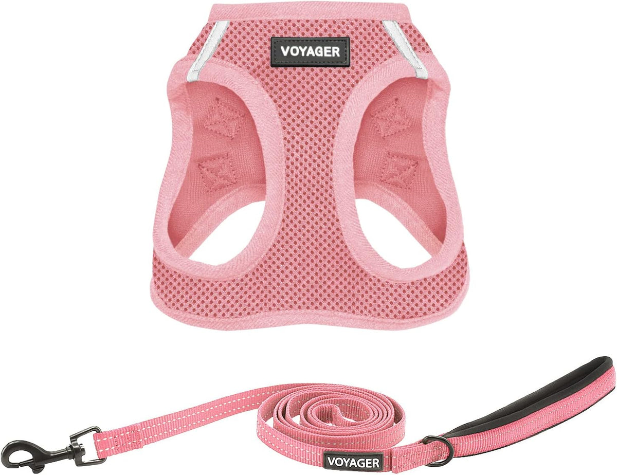 Best Pet Supplies Voyager Step-in Air All Weather Mesh Harness and Reflective Dog 5ft Leash Combo with Neoprene Handle, for Small, Medium and Large Breed Puppies - Pink, Medium