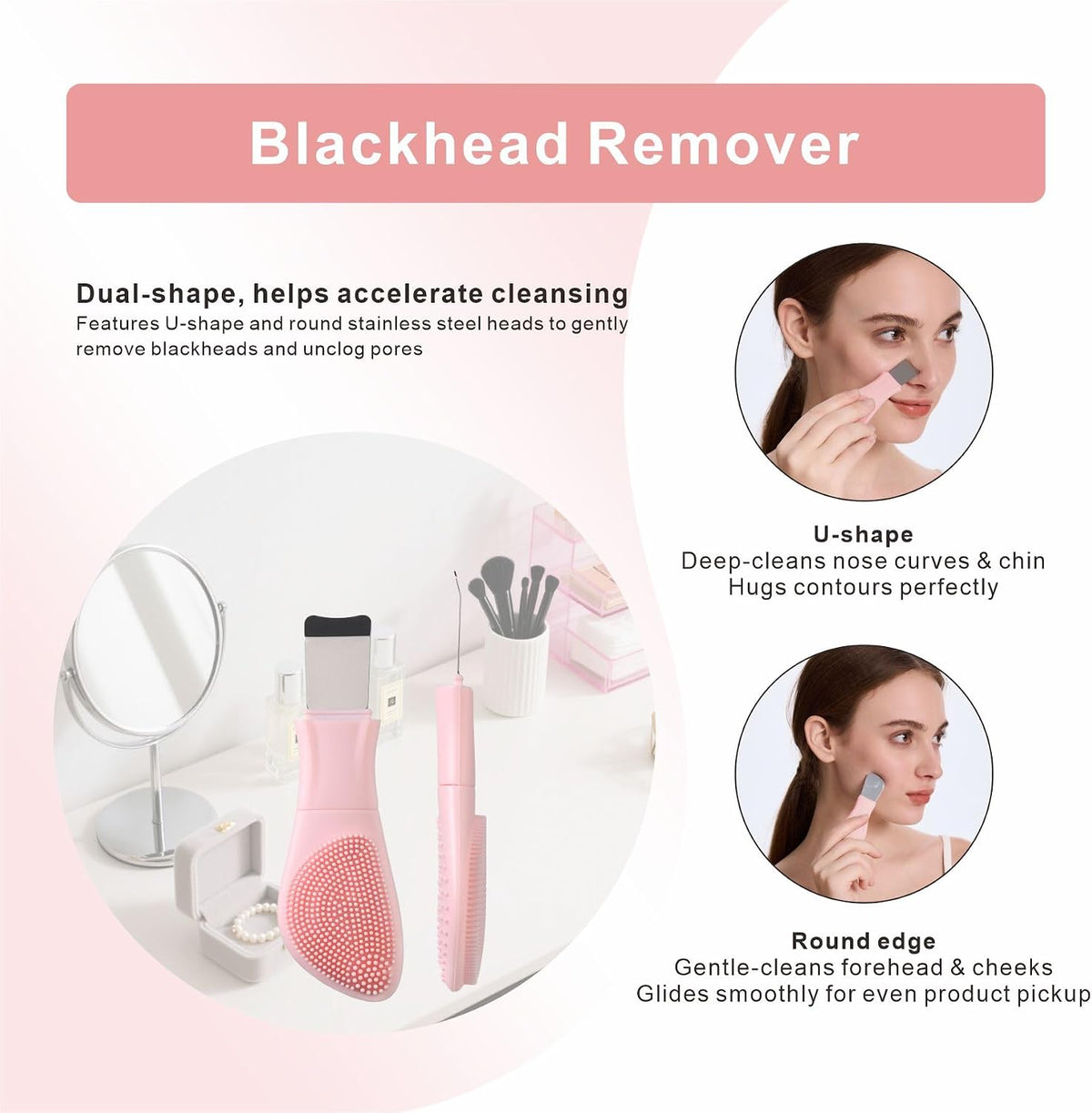Blackhead Remover & Silicone Face Scrubber,Face Spatula,Facial Cleansing Brush, Pore Brush, Face Scrubber Exfoliator for Facial Deep Cleansing (Pink)