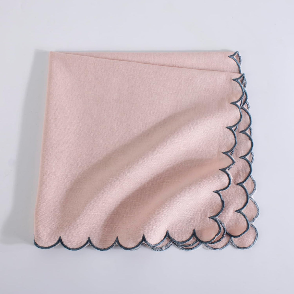 FINGERCRAFT Cloth Napkins, Everyday Use Reversible Scallop Design, Premium Quality Cotton Linen Blend Napkin Set of 6 Perfect for Parties Dinners Weddings Easter Napkin Cloth 20x20 Inch Dusty Pink