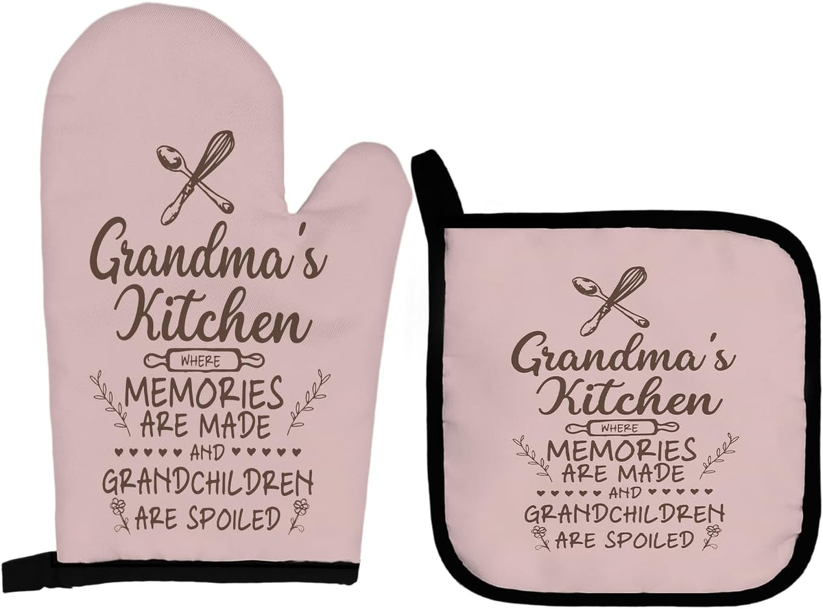 Grandma's Kitchen Oven Mitts and Pot Holders Sets, Grandma Oven Mittens - Kitchen Decor, Gifts for Gigi, Nana, Mimi, Mother's Day, Birthday