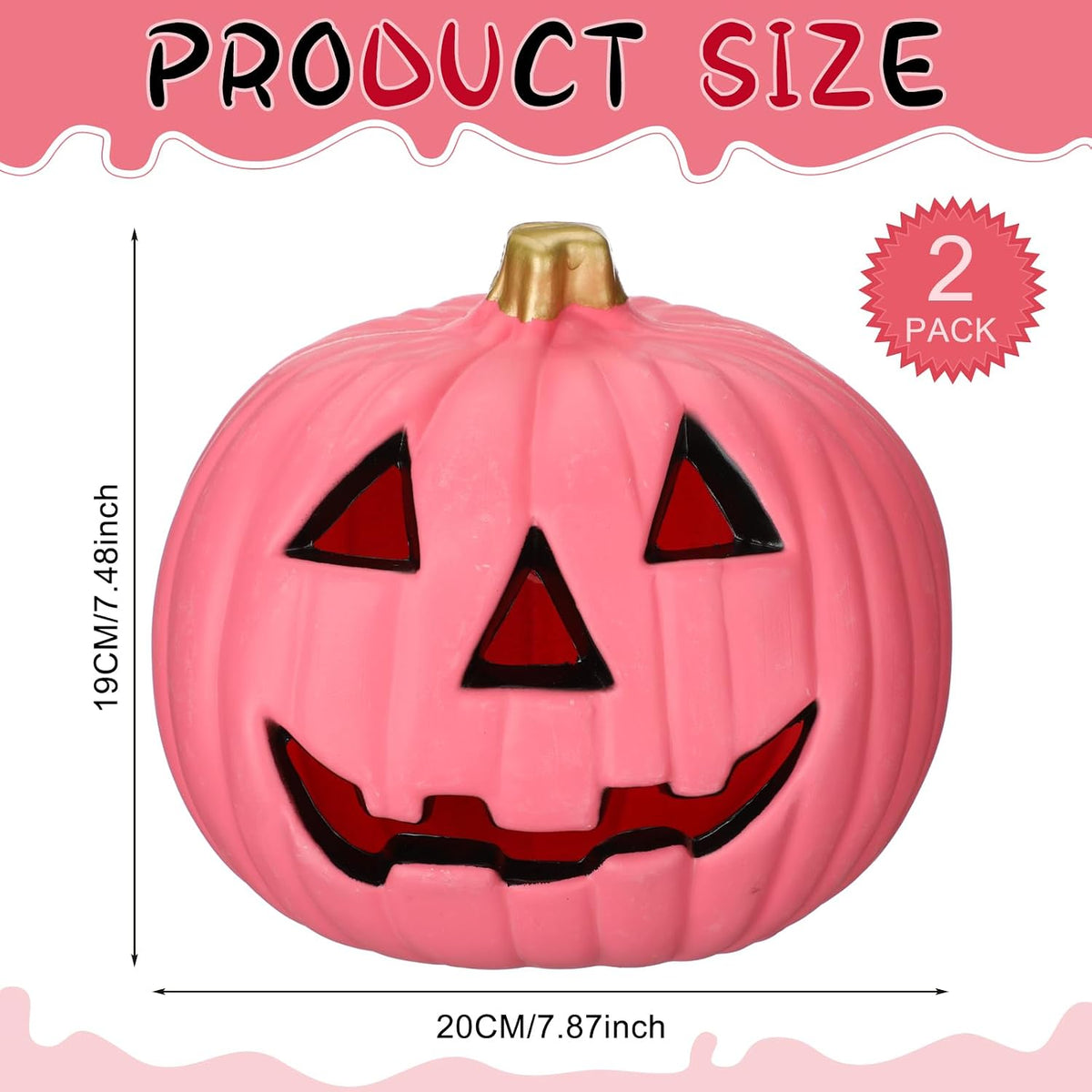 2 Pack Pink Jack O Lantern Pumpkins Light up Battery Operated