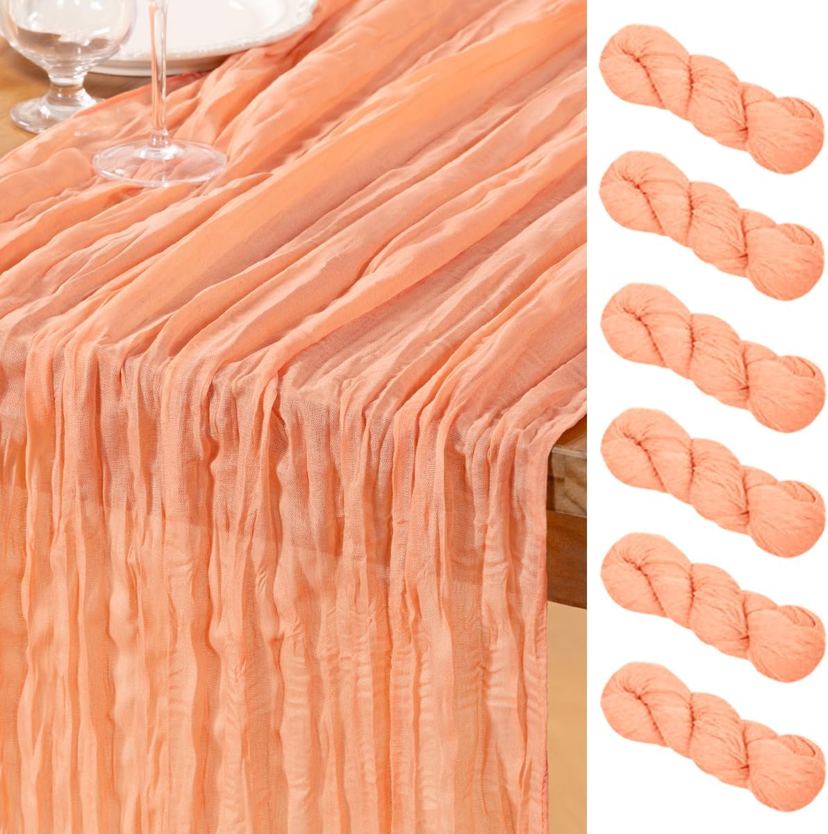 Peach Cheesecloth Table Runners 6 Pack Summer Boho Runners