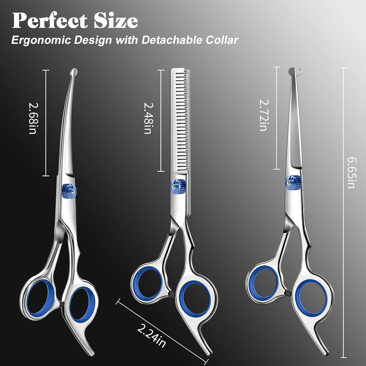Professional 4 in 1 Dog & Cat Grooming Scissors Kit with Safety Round Tips,Sharp & Durable,Dog Shears for Grooming - Includes Straight, Curved, Thinning Scissors and Comb - Premium Pet Supplies