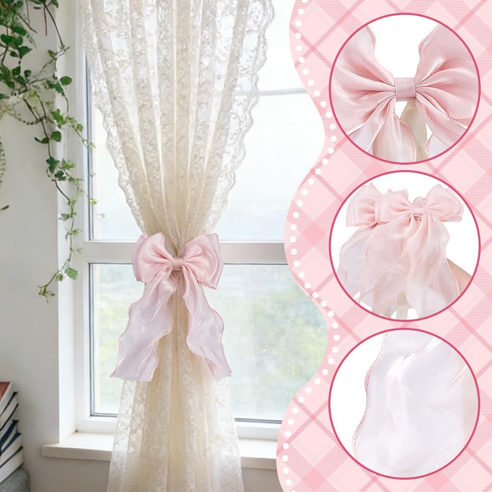 4pcs Bow Curtain Tiebacks French Silky Curtain Holdbacks