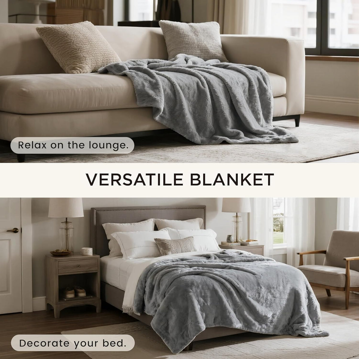 gogobunny Waterproof Blanket for Bed Couch Sofa, Liquid Pee and Fur Proof Pet Blanket for Dog Puppy Cat, Reversible Sherpa Fleece Throw Blanket Furniture Cover Protector (Grey, 50x60 inches)