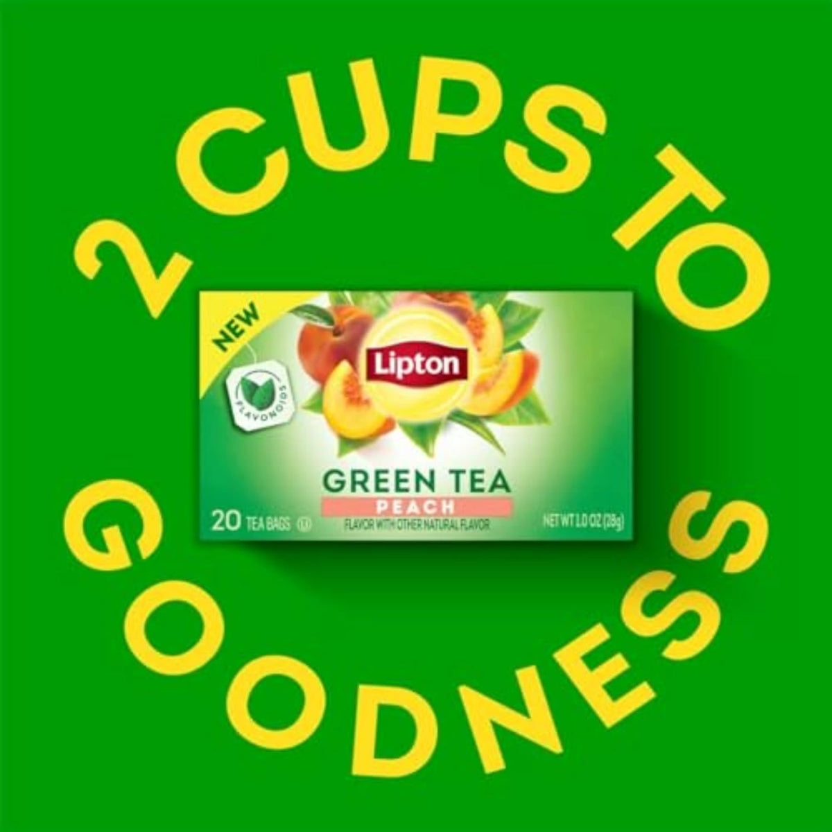 Peach Green Tea 6-Pack Flavored Tea Bags with Caffeine and Flavonoids, 120 Count Unsweetened Hot or Iced Tea Bags for Tea Lovers, Rainforest Alliance Certified