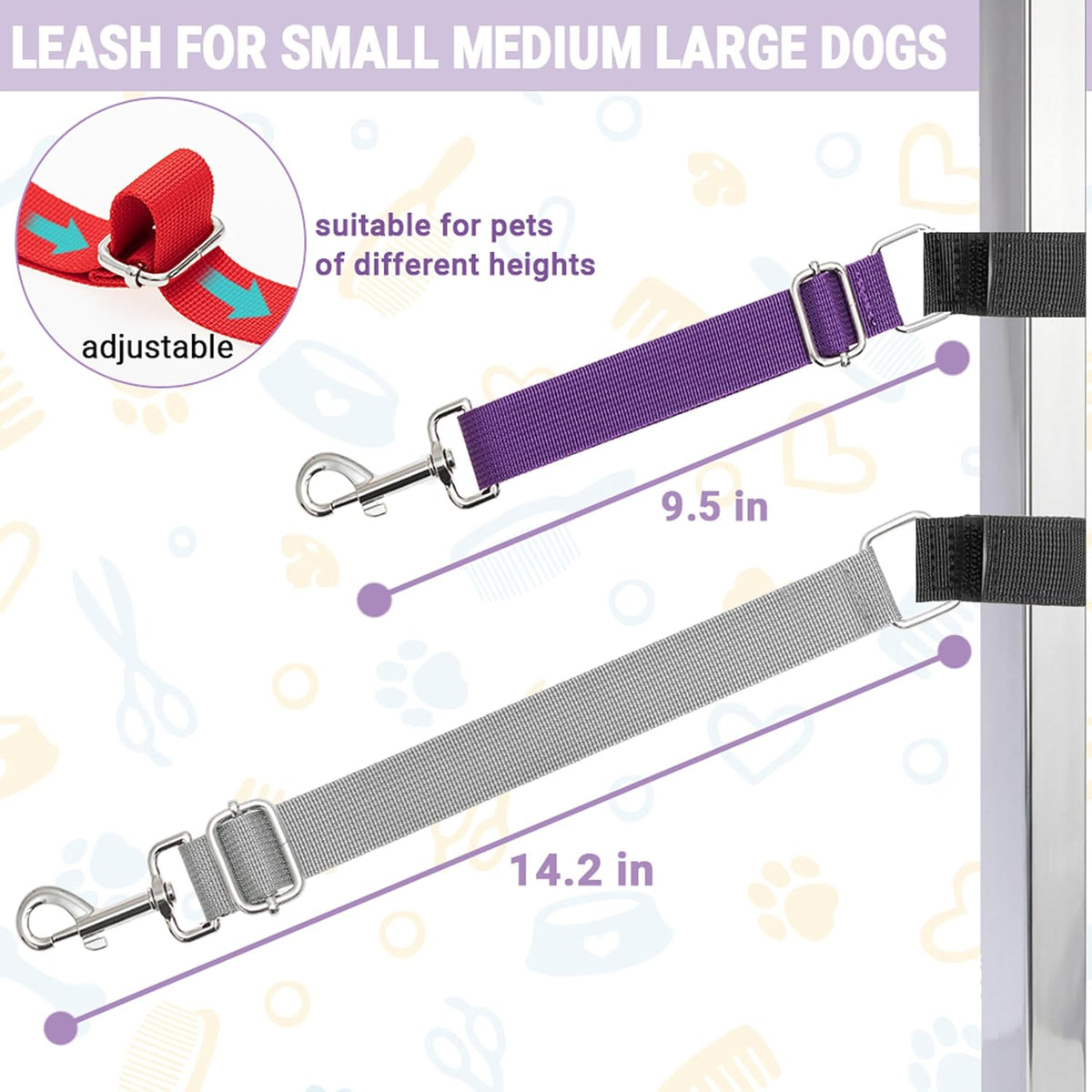 Dog Grooming Arm Accessories, 3 Pack Adjustable Grooming Loop Extension Straps, Pet Bathing Restraints Leashes Table Lead for Small, Medium & Large Dogs