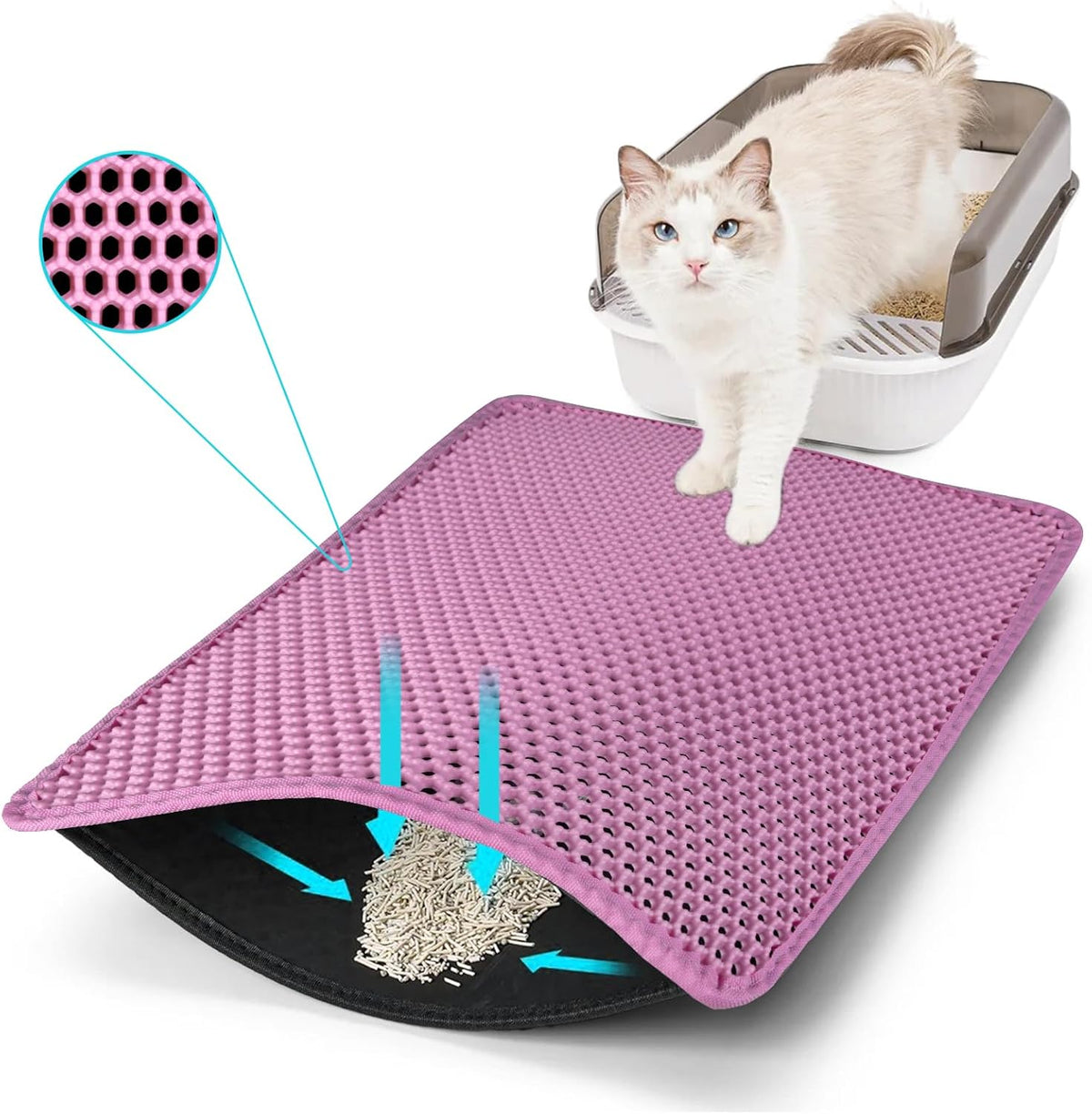 Cat Litter Mat 30"x24", Double Layer Waterproof Litterbox Mat, Pink