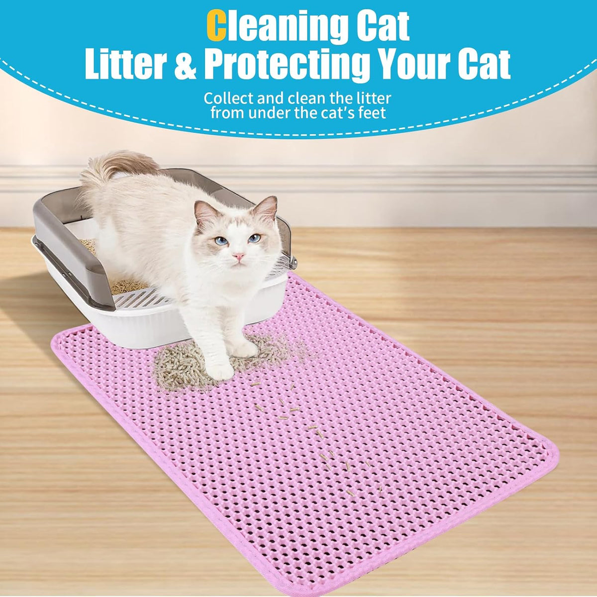 Cat Litter Mat 30"x24", Double Layer Waterproof Litterbox Mat, Pink