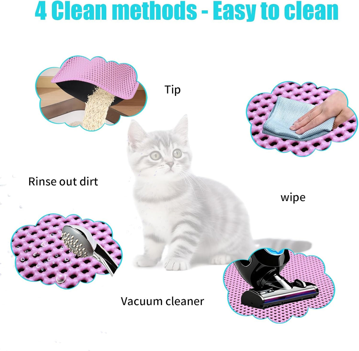 Cat Litter Mat 30"x24", Double Layer Waterproof Litterbox Mat, Pink