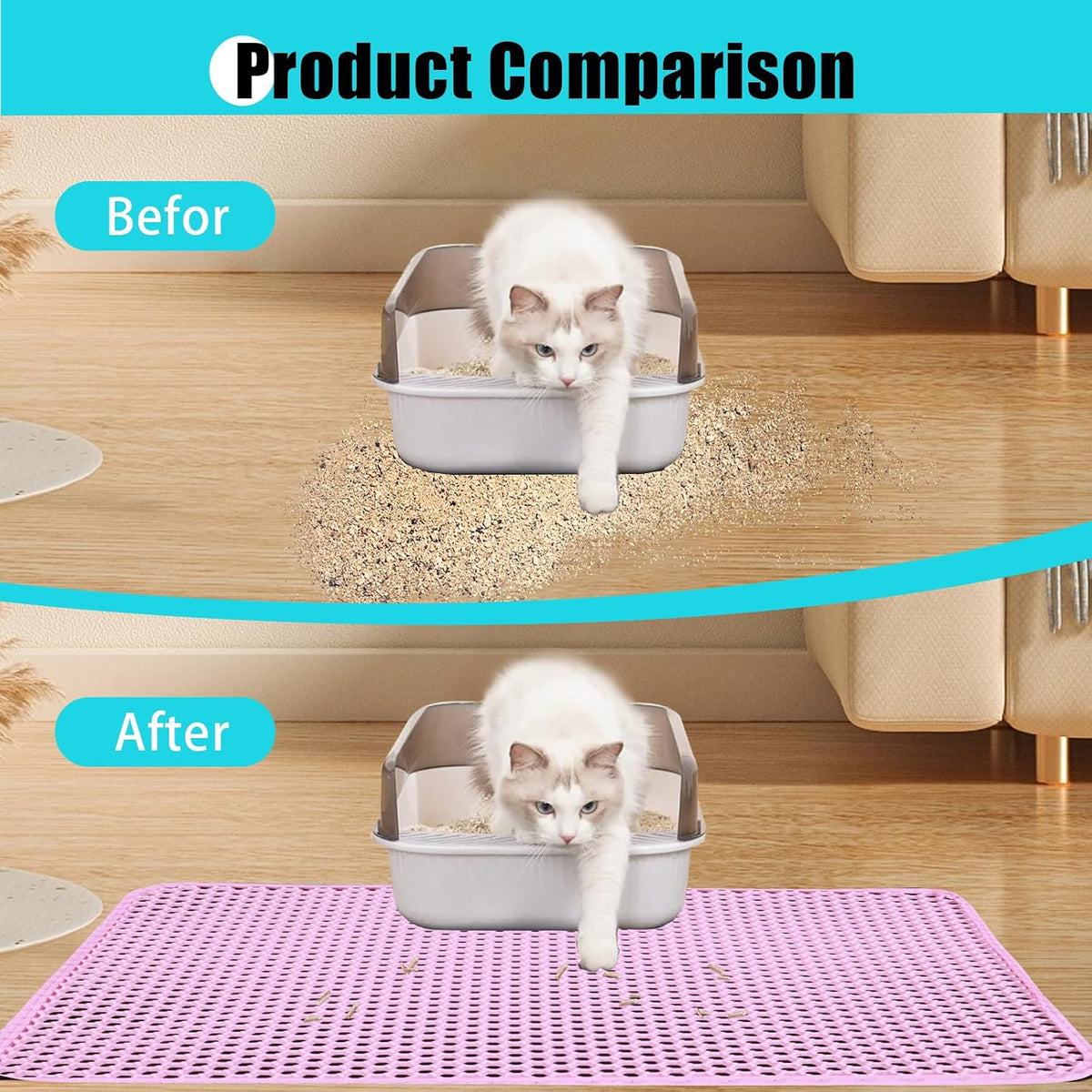 Cat Litter Mat 30"x24", Double Layer Waterproof Litterbox Mat, Pink