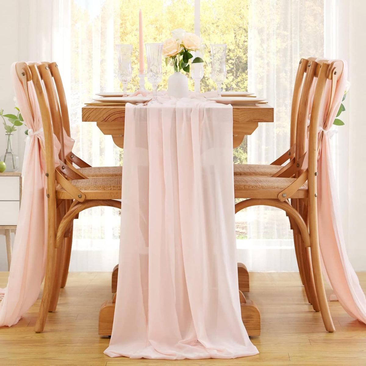 10FT Light Peach Table Runner 10 Packs Chiffon Wedding Valance Table Swags
