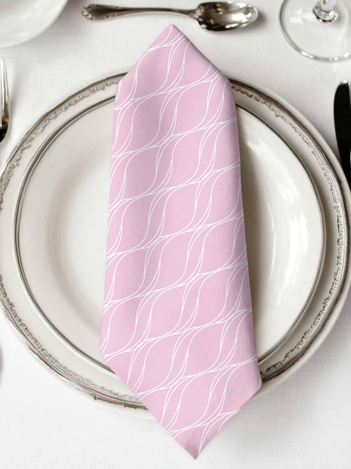 Pink Stripes Line Cloth Napkins Set of 6, Country Abstract Art Waves Striped Classic Reusable Dinner Napkins Cloth Washable Dinner Towel for Wedding Party Kitchen Table Decoration, 20x20 Inch