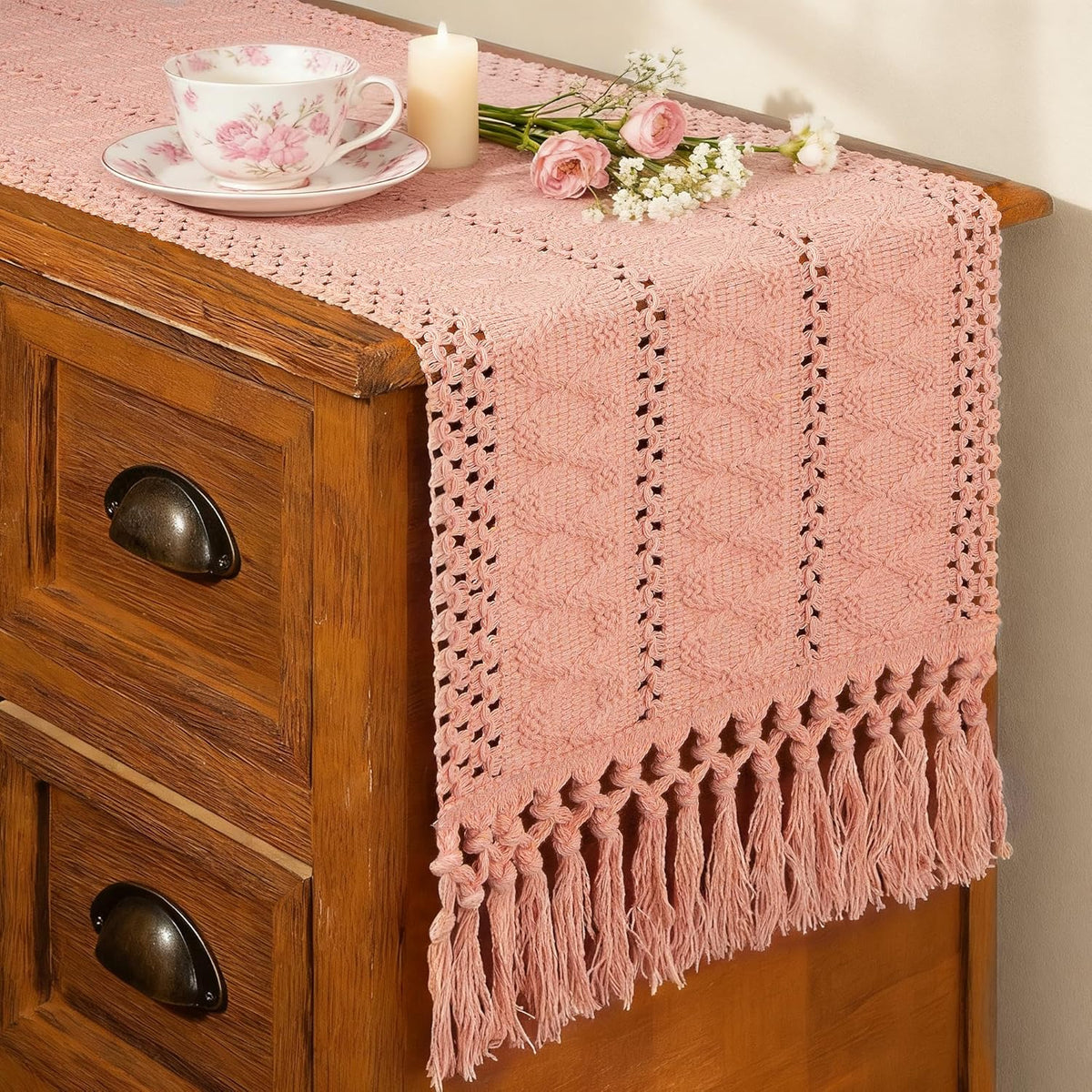 Pink Table Runner Boho Dresser Runner Home Coffee Table Decor 12x72 Inch