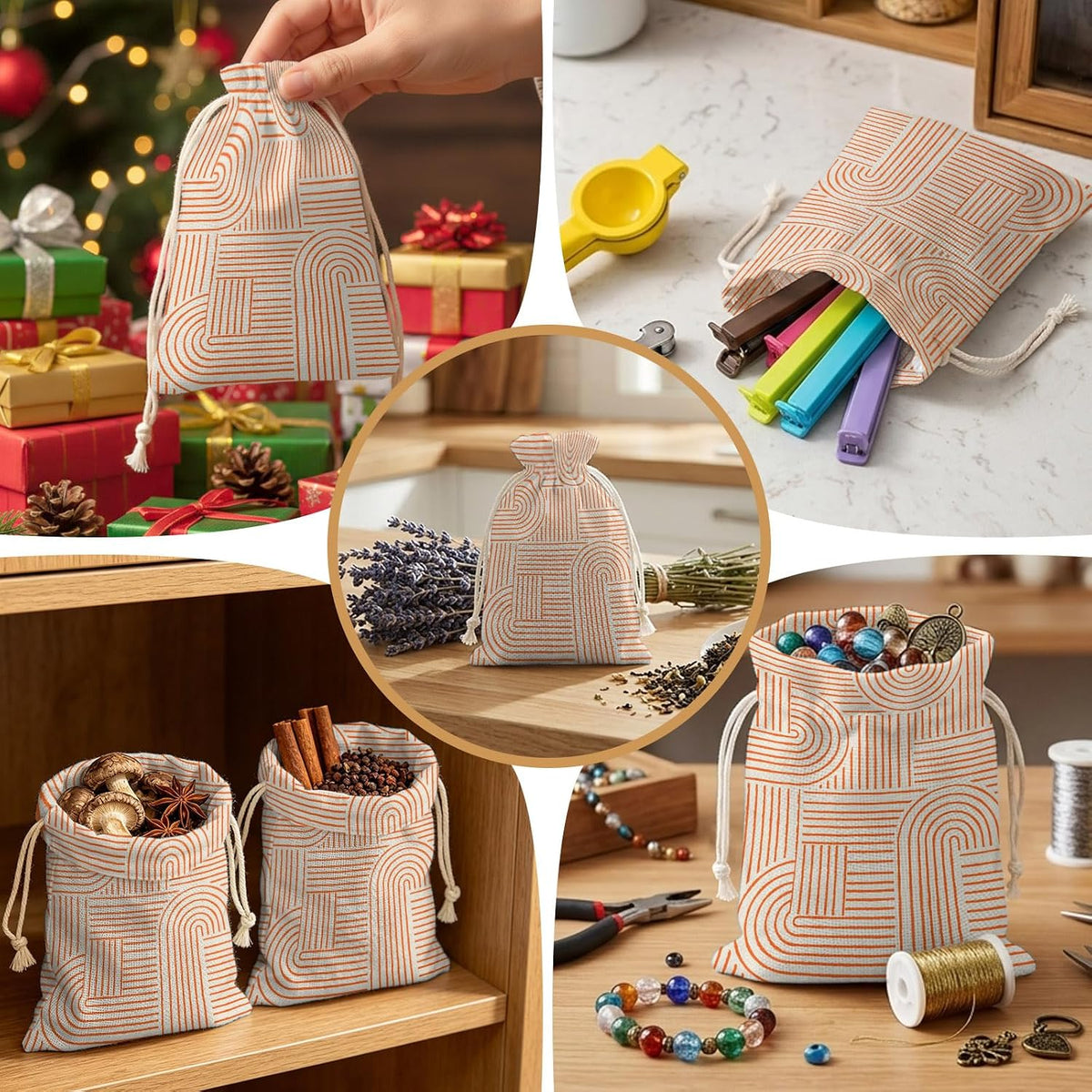 Victoroes Peach Arches Drawstring Gift Bags 10 Pcs 5" x 7" Small Coral Lines Soft Edges Gift Bag Reusable Fabric Wrap Bags for Wedding Party Birthday Holiday