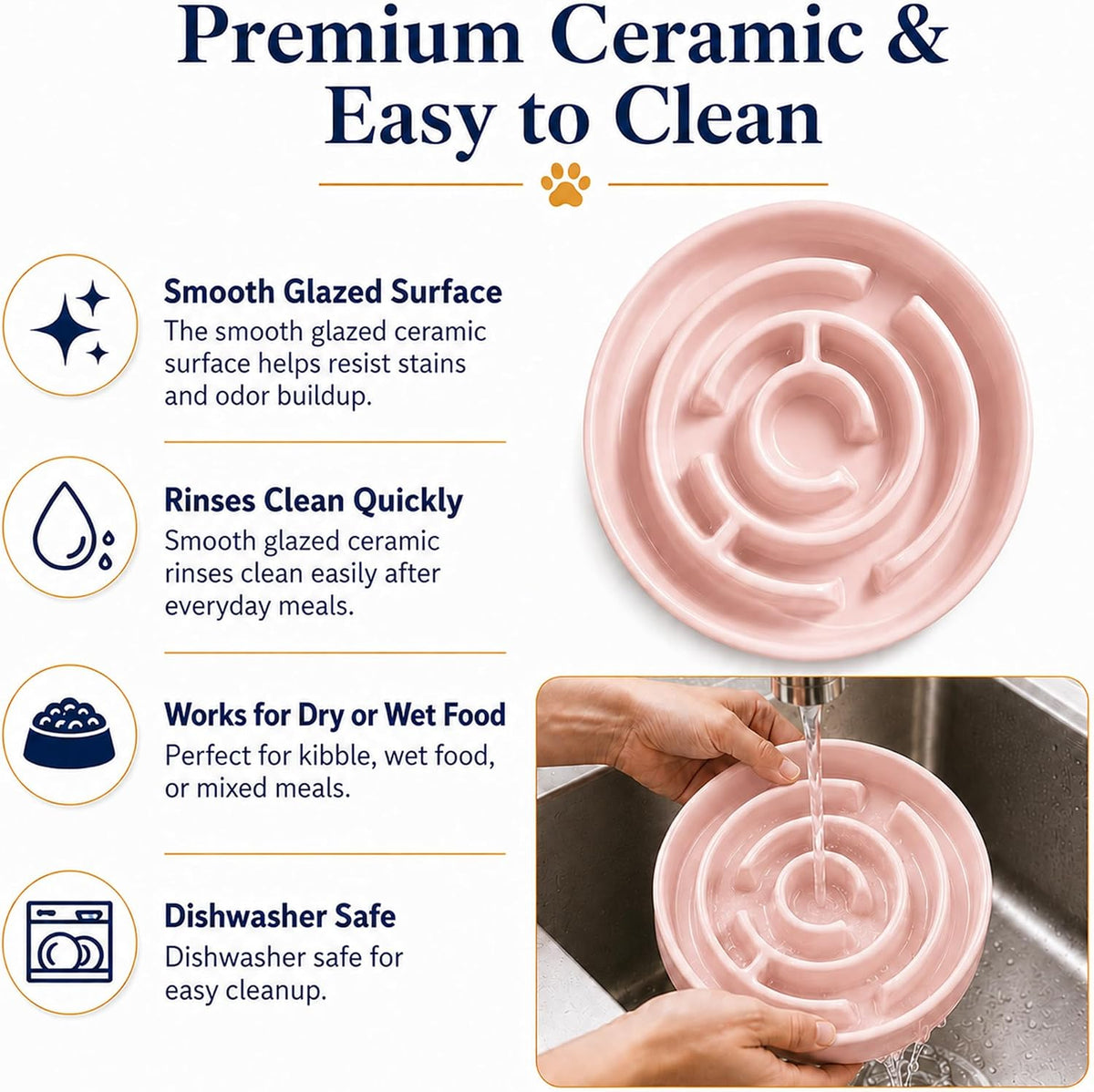 Ceramic Slow Feeder Dog Bowl 1.5 Cup Puzzle Dish for Small Medium Dogs