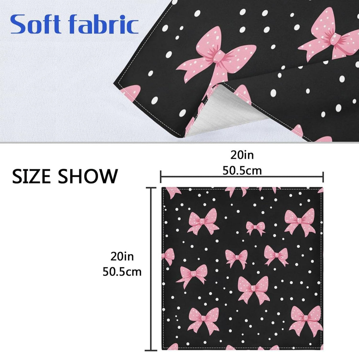 YETTASBIN Pink Bows Dot Cloth Napkins Set of 1, Reusable Washable Oversized Table Napkins for Family Wedding Dinner Party Home Decor, 20 Inch