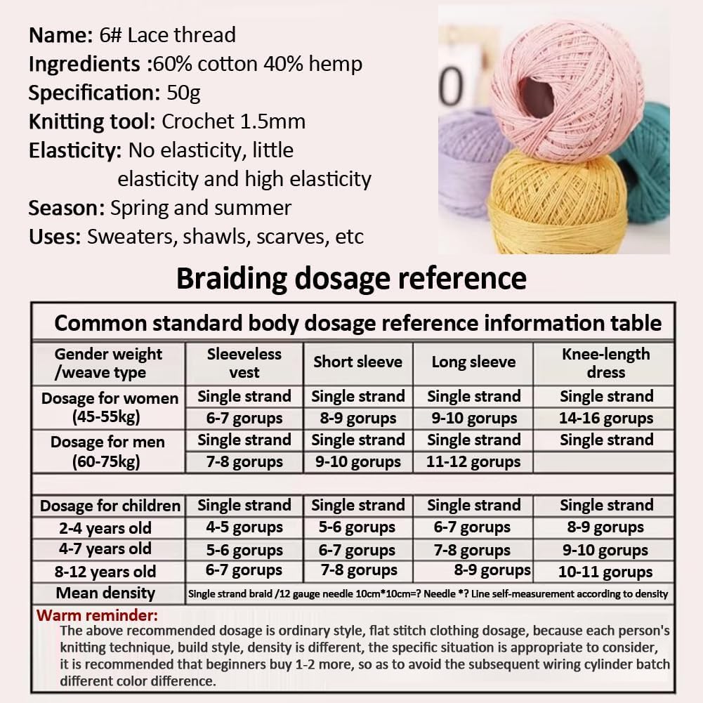 3 Rolls of Cotton Yarn - 50g/Roll, Cotton Linen Lace Thread for Knitting & Crocheting, Size 6 Knitting Thread Lace, Blending 60% Cotton and 40% Linen (#21 Bright Peach)