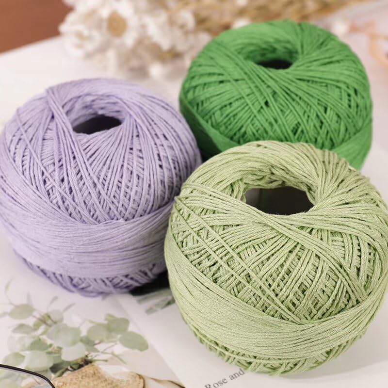 3 Rolls of Cotton Yarn - 50g/Roll, Cotton Linen Lace Thread for Knitting & Crocheting, Size 6 Knitting Thread Lace, Blending 60% Cotton and 40% Linen (#21 Bright Peach)
