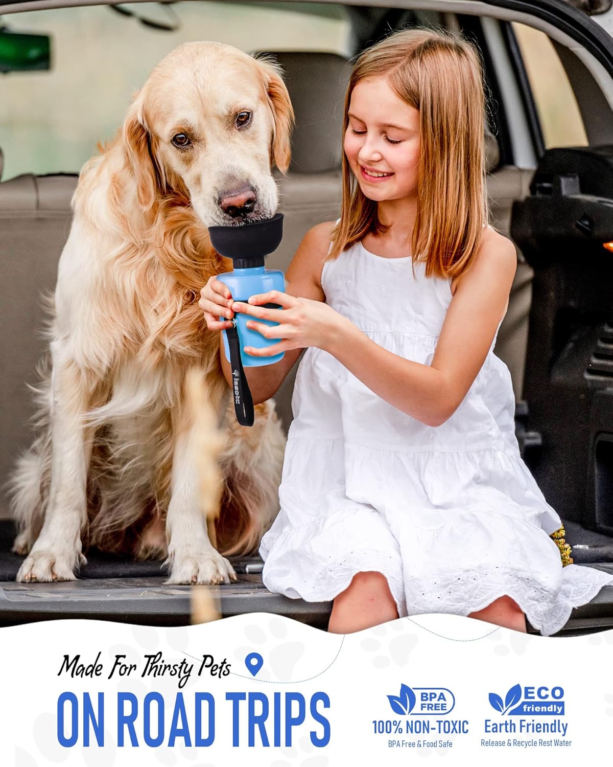lesotc Dog Water Bottle, Portable Water Dispenser with Bowl, Leak Proof Pet Travel Squeeze Bottle, Puppy Essentials Dog Stuff Accessories for Outdoor Walking, Hiking, Camping