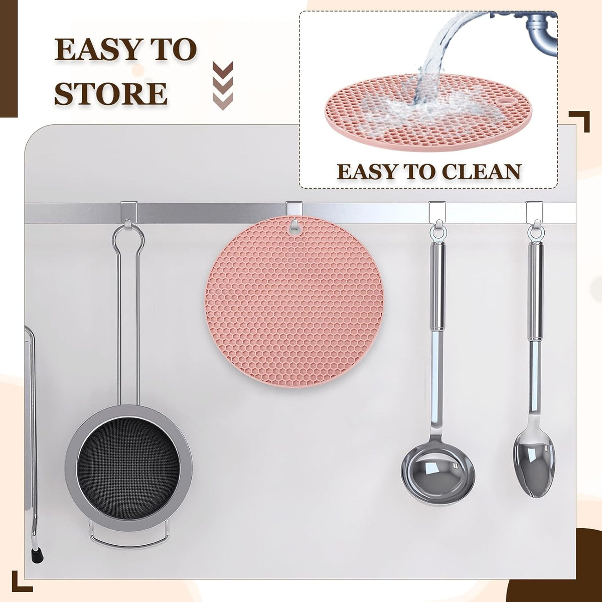 Silicone Trivet Mats for Hot Dishes 6 Inch, 4 Pcs Multi-Functional Non-Slip Hot Pads Heat Resistant Pot Holder Hot Plate Mats for Kitchen Counter Table, Red/Pink/Orange/Coffee
