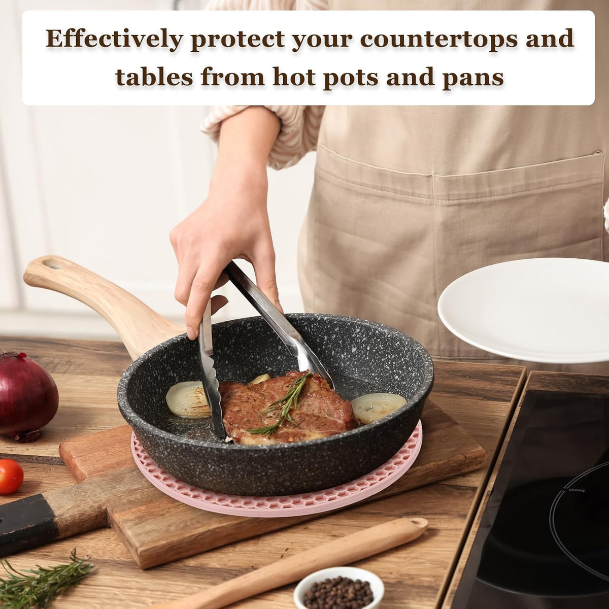 Silicone Trivet Mats for Hot Dishes 6 Inch, 4 Pcs Multi-Functional Non-Slip Hot Pads Heat Resistant Pot Holder Hot Plate Mats for Kitchen Counter Table, Red/Pink/Orange/Coffee