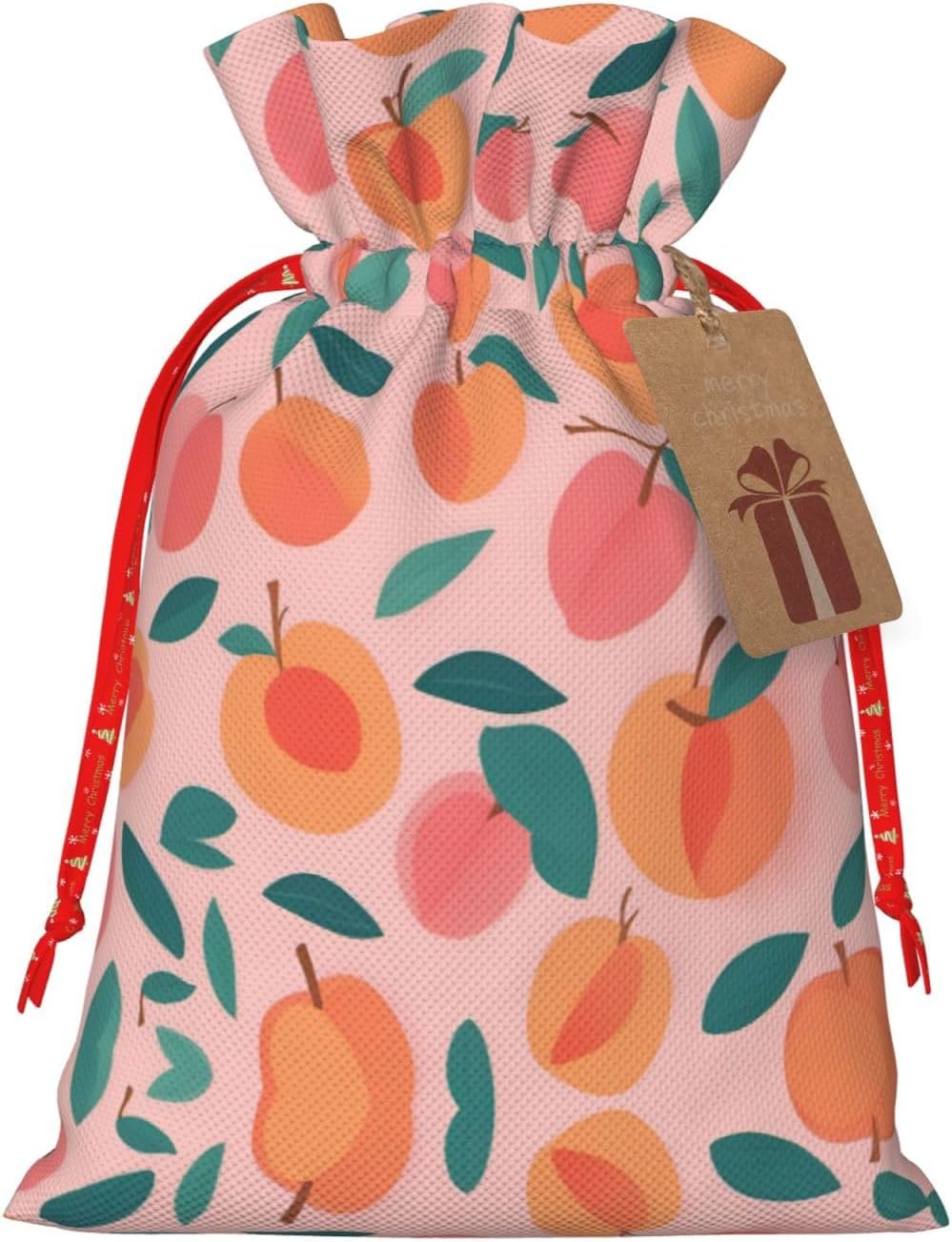 Peach Pattern Seamless 1pcs Christmas Drawstring Tote 8.3x11.8in,Robust Bag For Gifts And Everyday Used Essentials