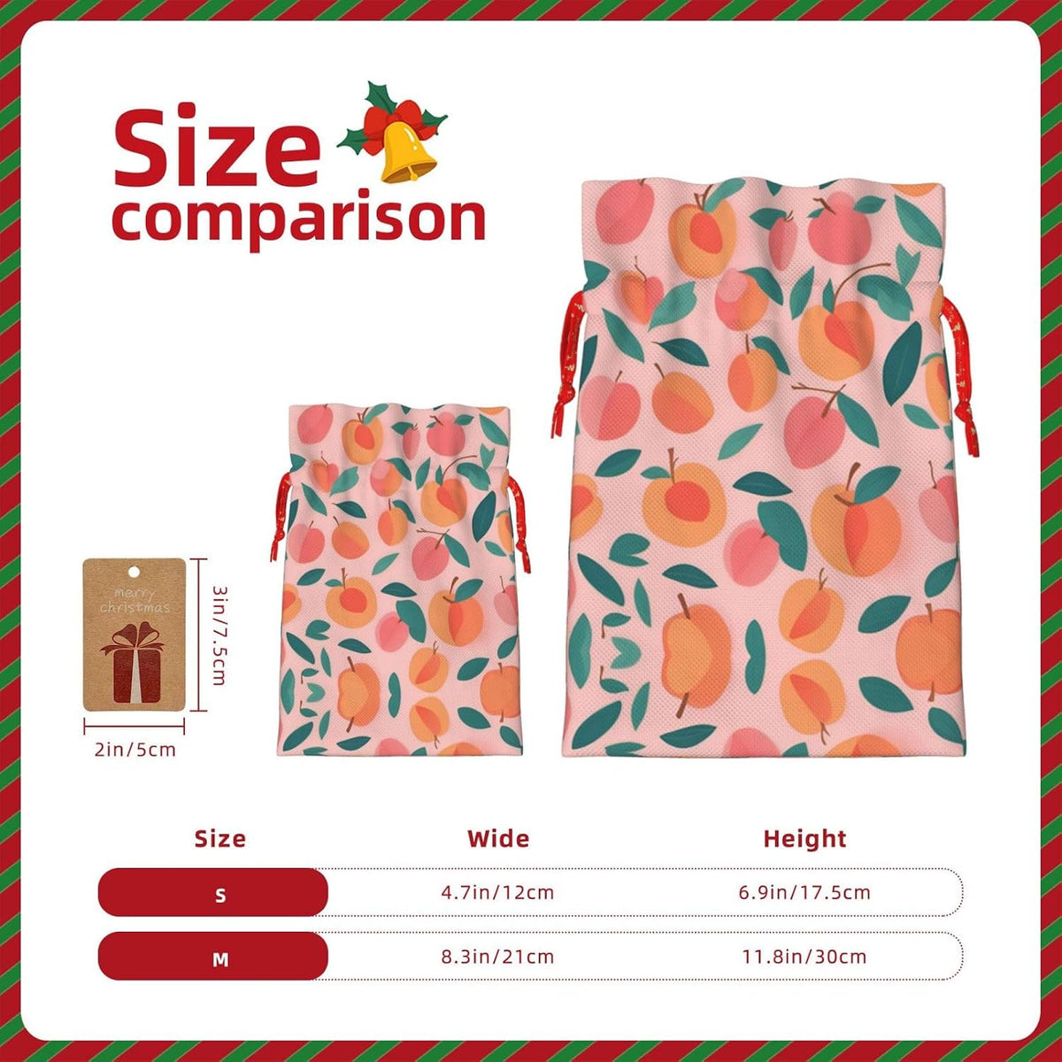 Peach Pattern Seamless 1pcs Christmas Drawstring Tote 8.3x11.8in,Robust Bag For Gifts And Everyday Used Essentials