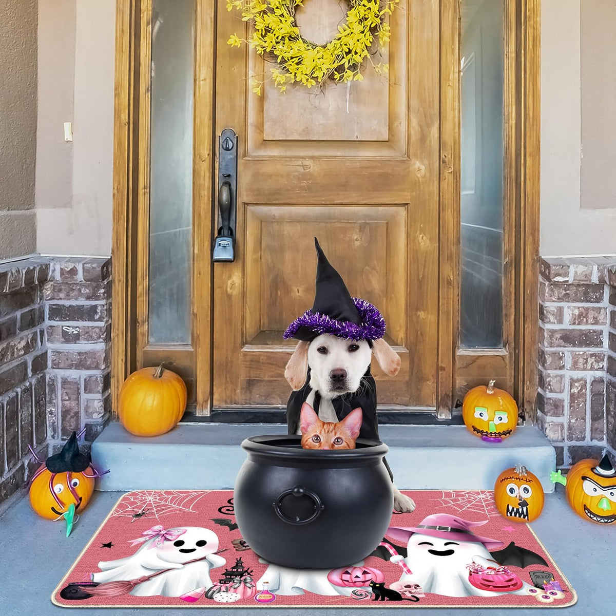 Pink Halloween Ghost Doormat, Non-Slip Entryway Door Mat, 17x29 Inch
