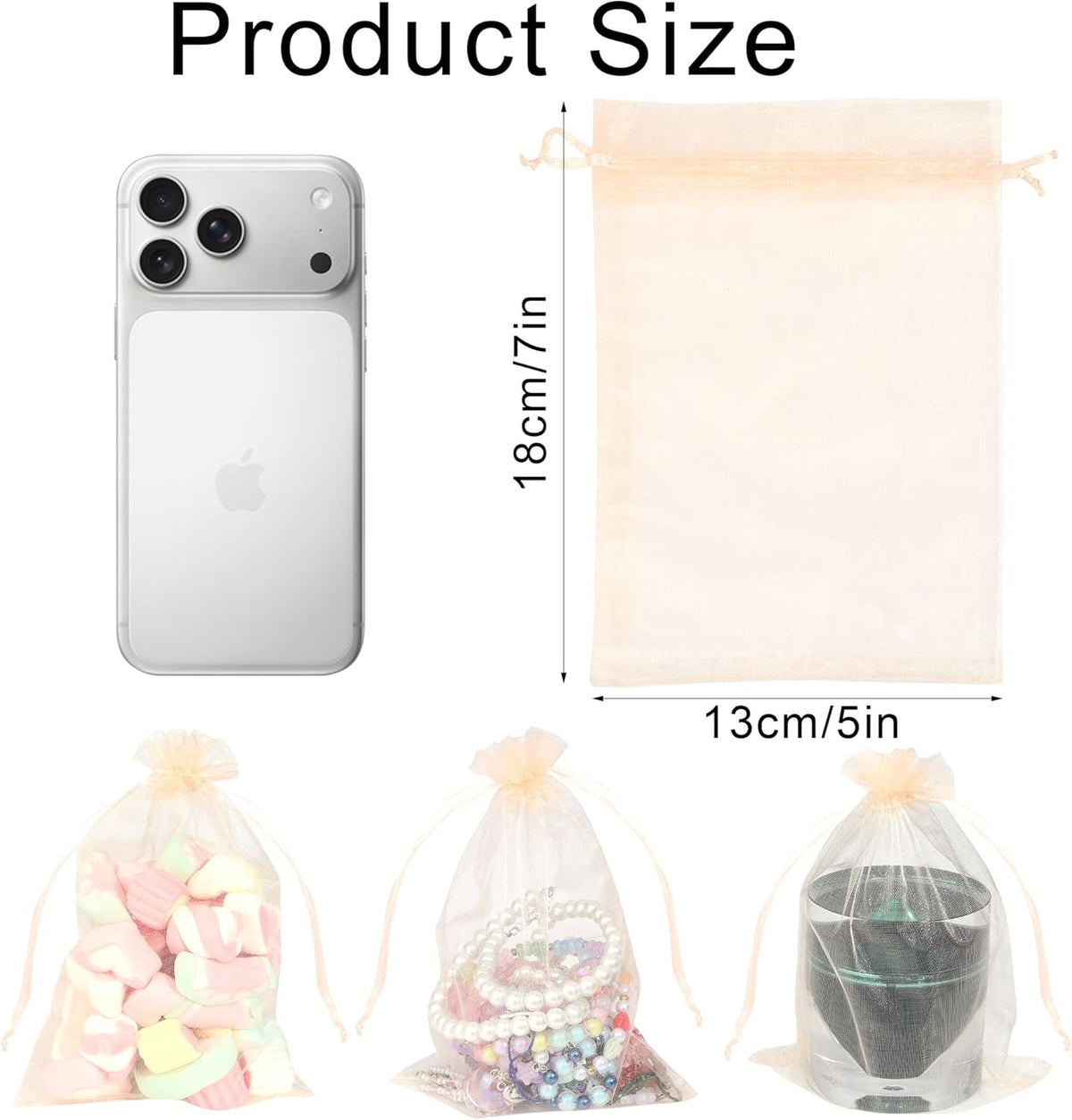 100Pcs Peach Organza Bags,5x7 Inch Small Mesh Drawstring Bags