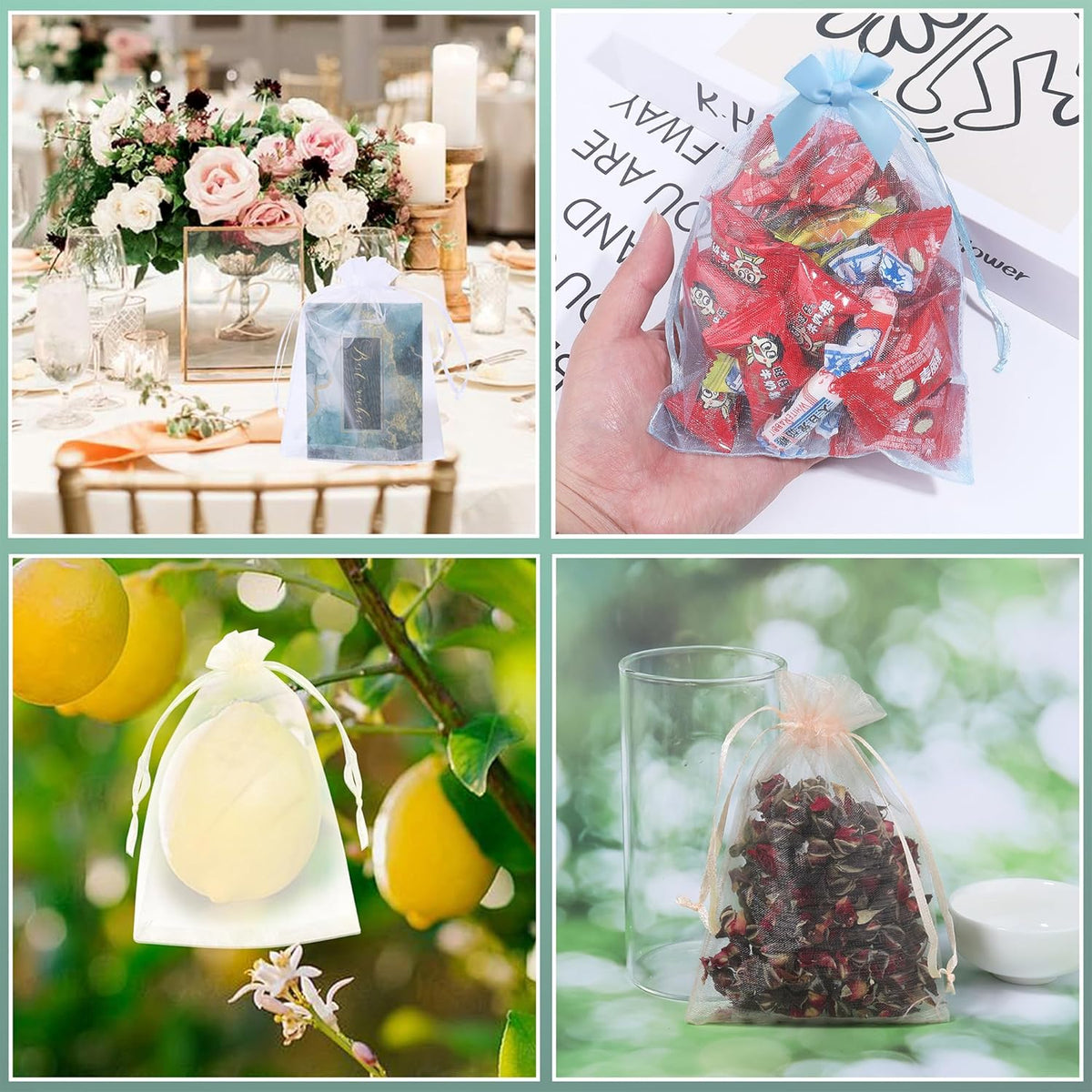 100Pcs Peach Organza Bags,5x7 Inch Small Mesh Drawstring Bags