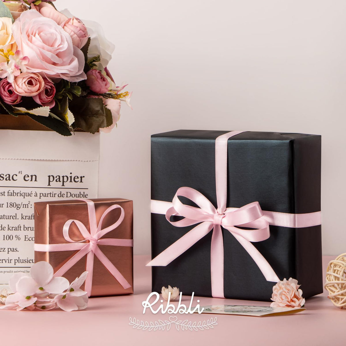 Light Pink Satin Ribbon Double Faced Satin 1/2 Inch x Continuous 100 Yards-Baby Pink Ribbon for Gift Wrapping Crafts Wedding Decoration Bows Bouquet Floral Arrangement