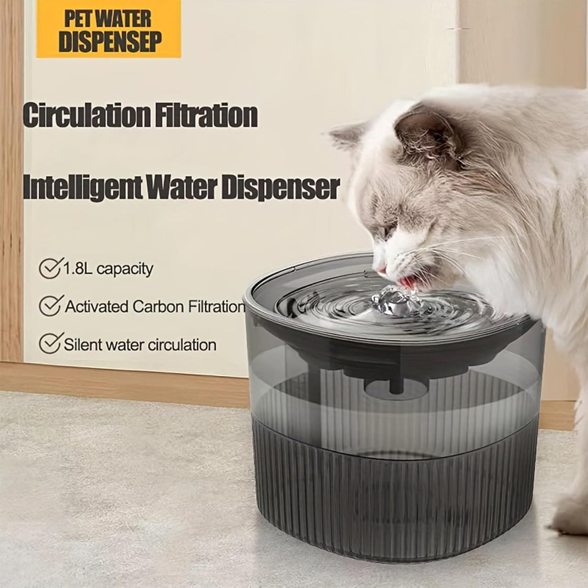 Cat Water Fountain Dog Water Dispenser Automatic Pet Fountain, Dogs Drinking Waterer Bowls Indoor Auto Watering Dish Animal Feeding & Drinking Quiet Waterfall with 1 Replacement Filter(61 oz/1.8 L)