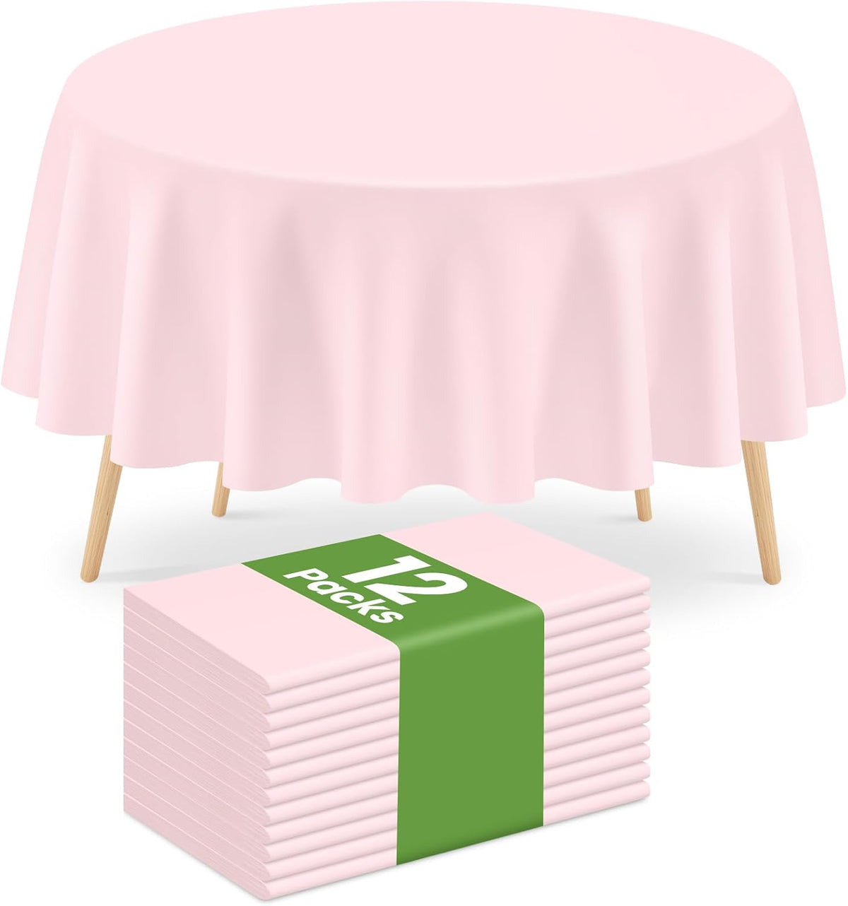 12 Pack Pink Round Tablecloth, 84 Inches Plastic Table Cover