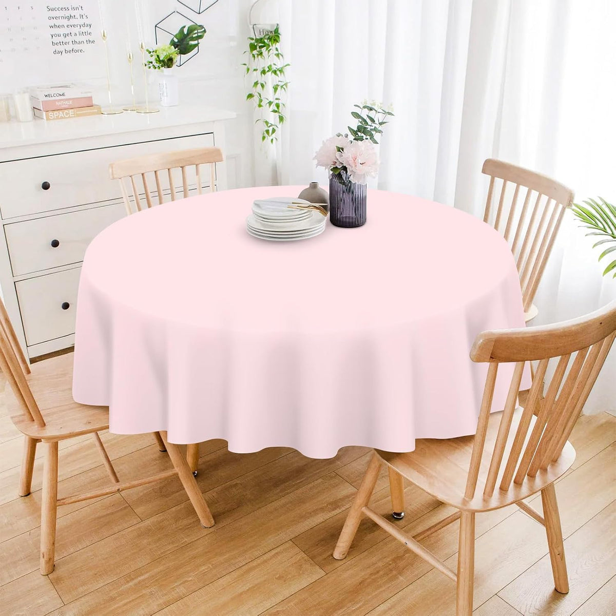 12 Pack Pink Round Tablecloth, 84 Inches Plastic Table Cover
