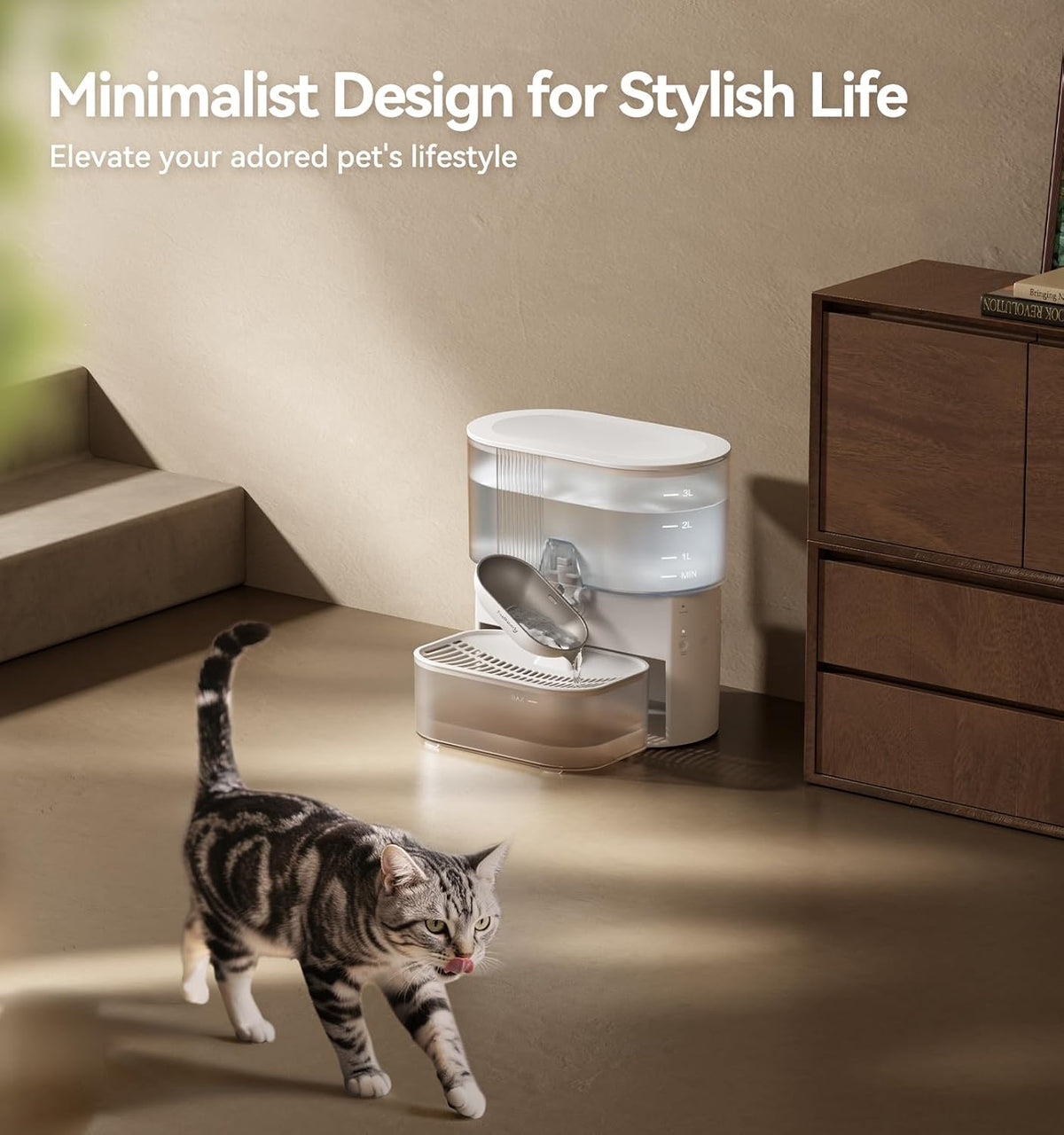 Wireless Cat Water Fountain No Filters, Wastewater Separation, FEELNEEDY Stainless Steel Bowl, 3.5L Pet Water Fountain for Cats & Dogs Dispenser, White