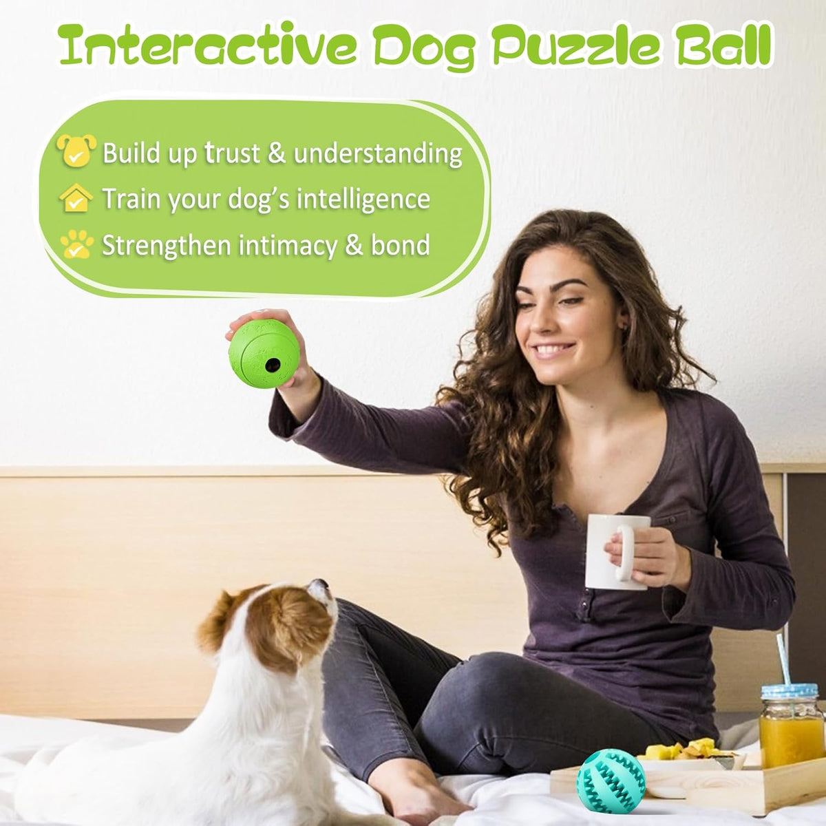HIPPIH Dog Puzzle Toy 2 Pack, Interactive Dog Toys for Treat Dispensing, Durable Puppy Toys for Teething, Dog Treat Ball for Teeth/Slow Feeder/IQ Training/Playing, Blue-2.75‘’, Green-3.14‘’