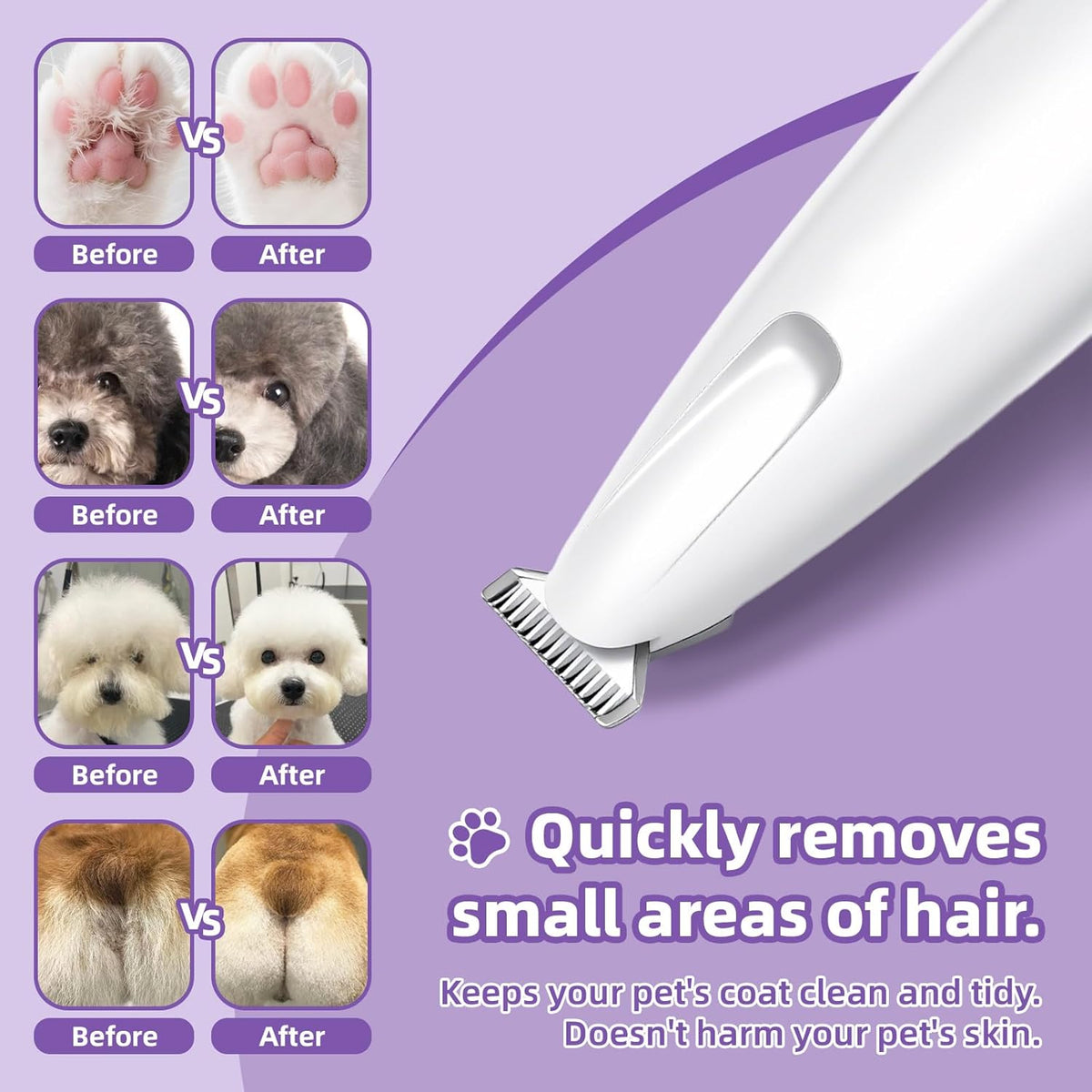 Dog Paw Trimmer with LED Light, Ultra-Quiet Pet Hair Clippers for Small Areas, Cordless Dog Grooming Kit for Paws, Eyes, Ears & Rump, Low Noise Rechargeable Shaver for Anxious Dogs & Cats