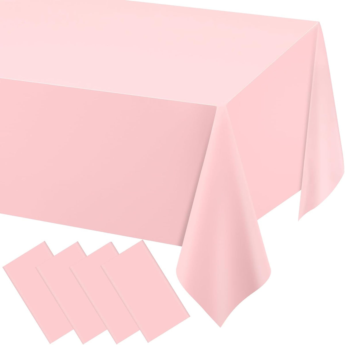 Plastic Rectangular 54x108'' Tablecloth, 4 Pack, Light Pink, Disposable, Pastel, for Parties, Holiday, Oilproof, All-Season
