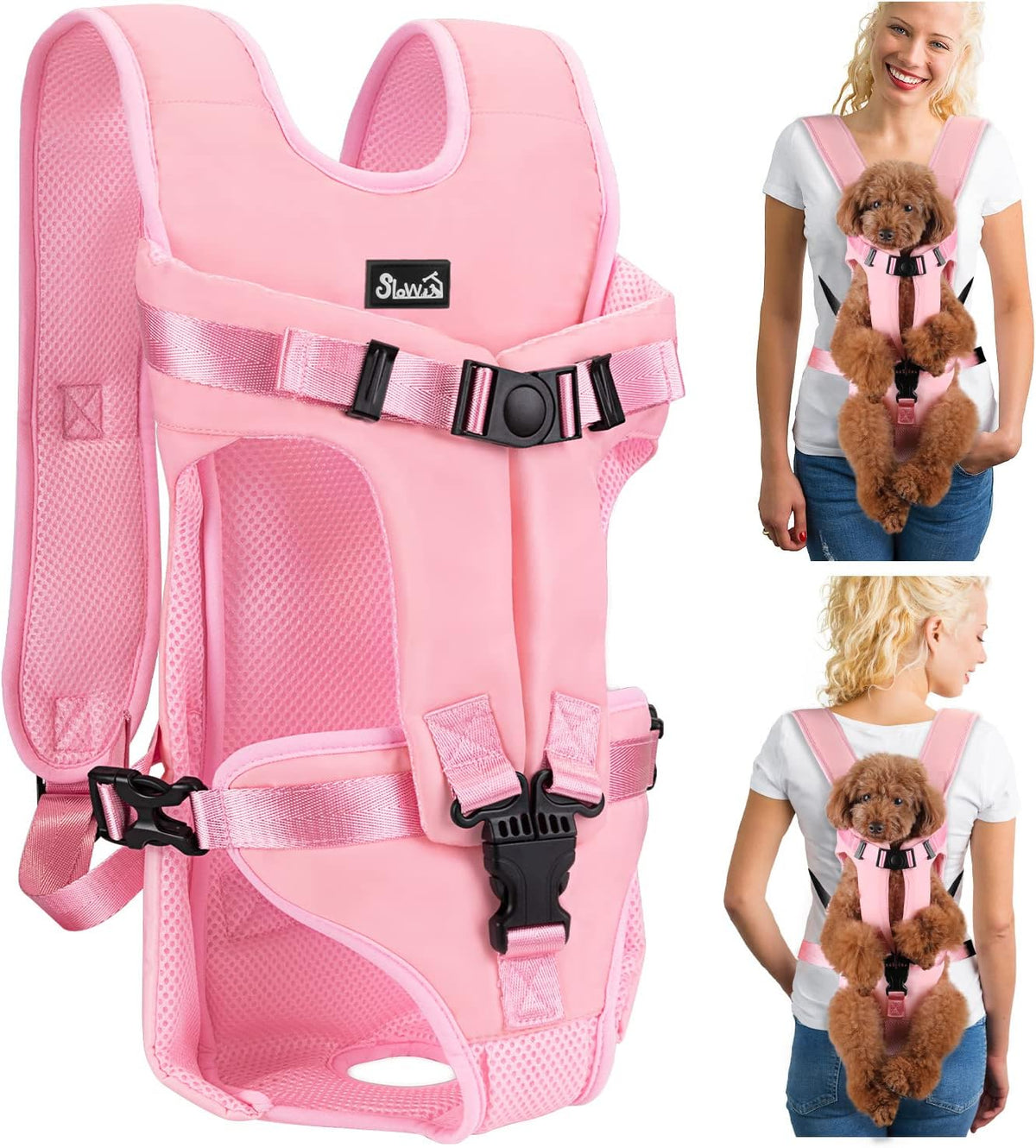 Lukovee Dog Backpack Carrier, Legs Out Easy-fit Dog Front Carrier for Small Medium Dogs, Adjustable Hands Free Dog Chest Carrier for Hiking Cycling (Pink,Medium)