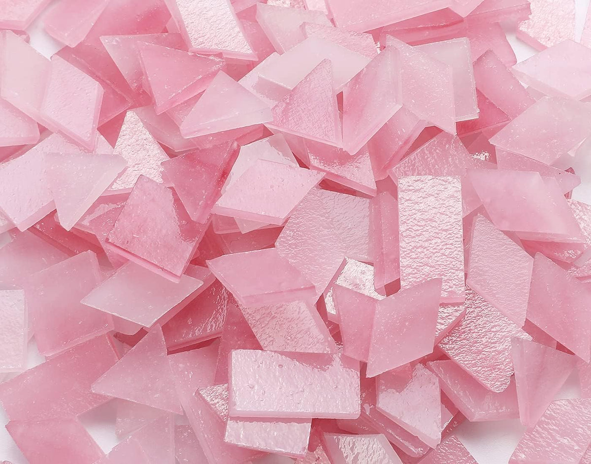 Lanyani 200 Pieces Glass Mosaic Tiles for Crafts,4 Shapes Mixed Colorful Tiffany Stained Glass Pieces,Square/Rectangle/Diamond/Triangle,Ice Pink
