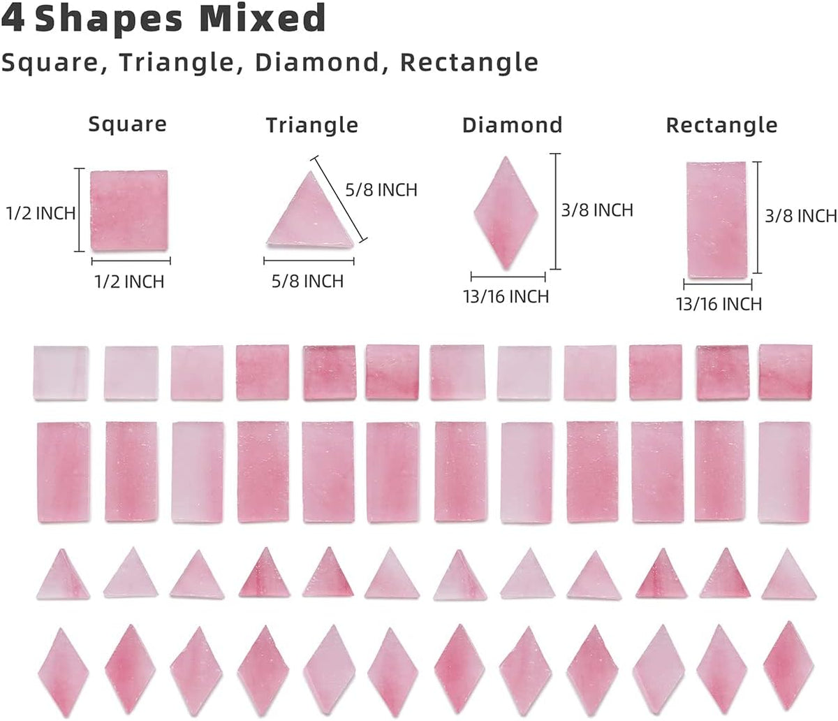 Lanyani 200 Pieces Glass Mosaic Tiles for Crafts,4 Shapes Mixed Colorful Tiffany Stained Glass Pieces,Square/Rectangle/Diamond/Triangle,Ice Pink
