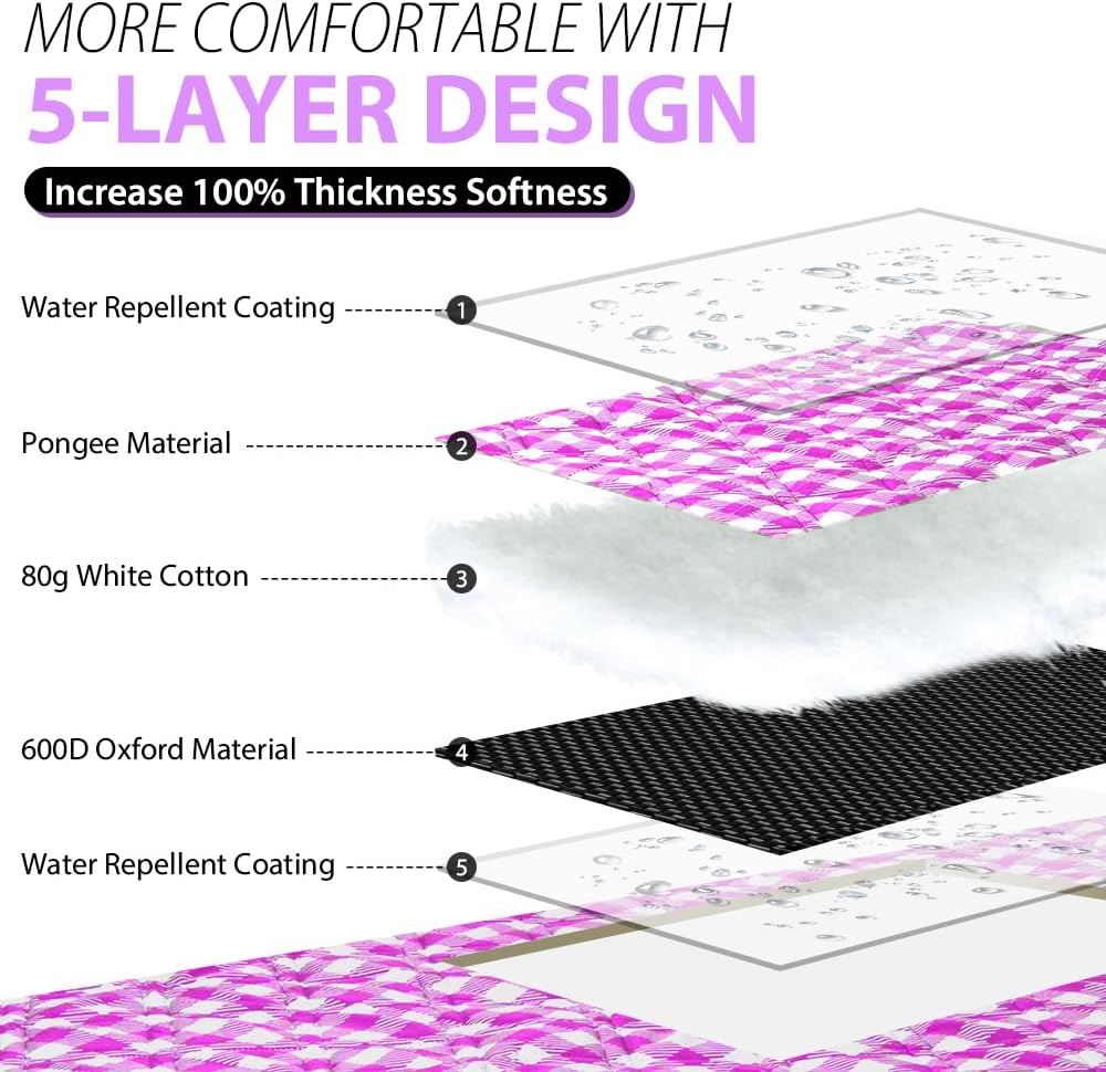 ZAZE Picnic Blanket Waterproof Sandproof, 80''x80'' 3-Layer Cute Compact Extra Large Machine Washable Foldable Beach Mat, Big XL Outdoor Blankets for Spring Summer Camping, Park, Grass(Pink and White)