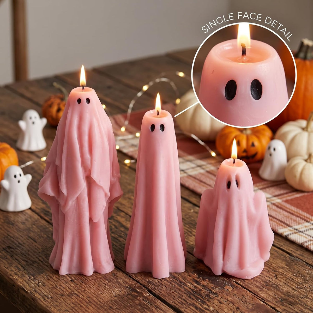 3 Pcs Pink Ghost Candles,Halloween Table Decoration Goth Gift